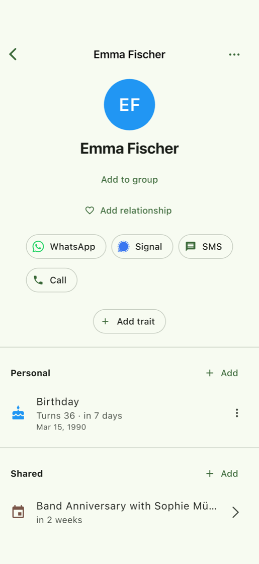 Contact detail with events
